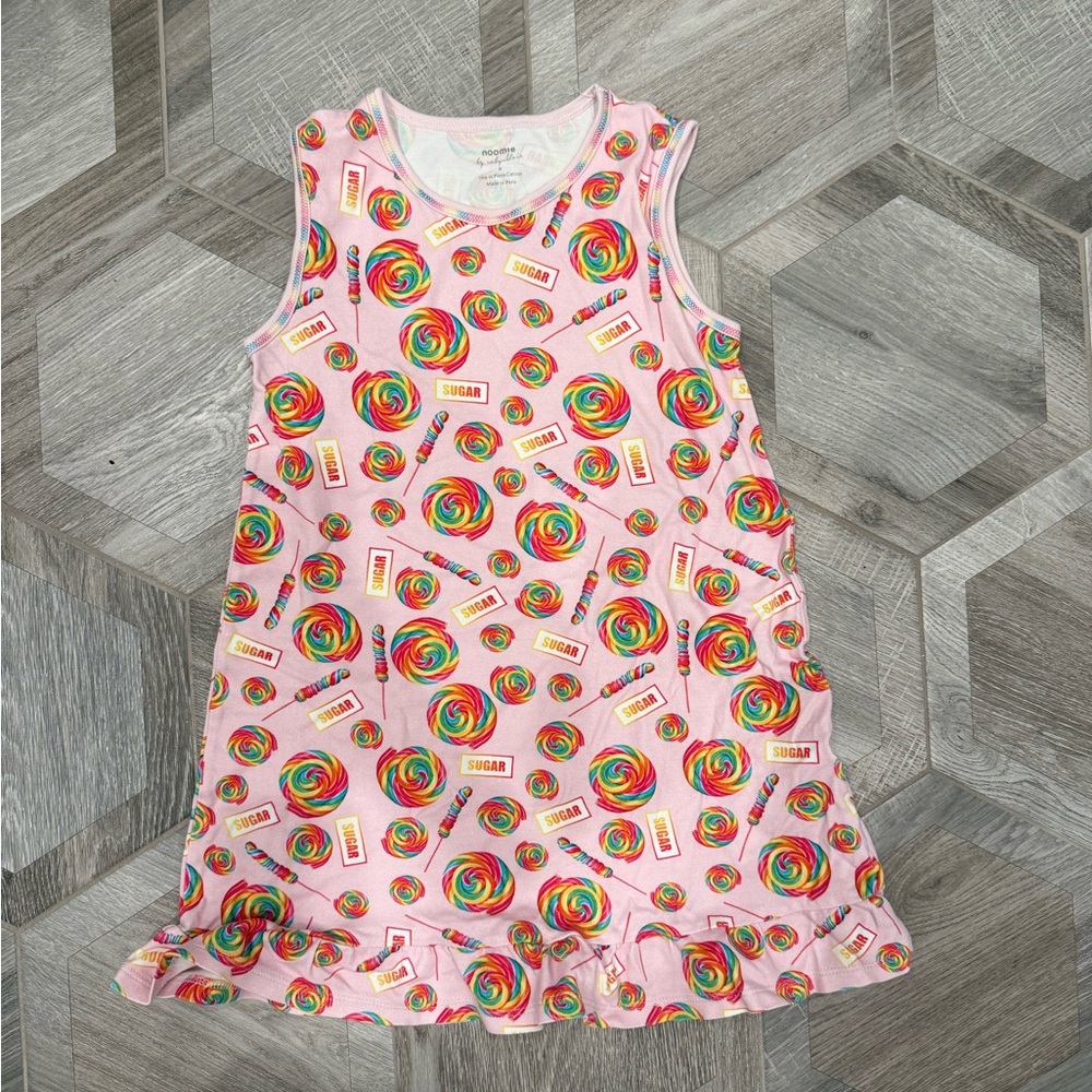 Pink Sleeveless pajama Dress with Candy Print